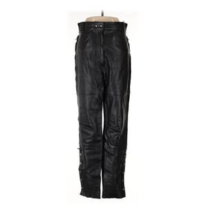 First Gear Thick Black Leather Motorcycle Pants Zippers Snaps 8